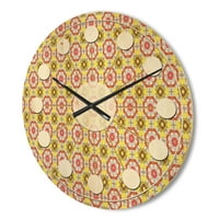 Designart' roșu și galben retro etnice caleidoscop design ' mijlocul secolului moderne lemn ceas de perete