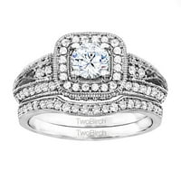 Set de mireasă inel: inel de logodnă cu diamante și centru de zirconiu din Aur Alb de 14k