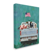 Stupell Industries animale de fermă Camionet fluturând steagul American pânză artă de perete, 40, Design de White Ladder