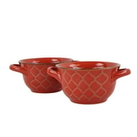 Set de boluri de supă din ceramică Mathiston de 27 oz cu linie de Relief Wa, roșu