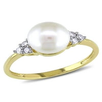Miabella de Apă Dulce de Cultură perla și carate T. W. diamant 10k aur galben inel de logodna