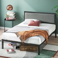 Zinus Korey 38 pat cu platformă metalică cu tăblie tapițată, regină