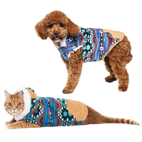 Haine vibrante pentru câini de viață: jachetă cu glugă din lână cu imprimeu albastru, cu ornamente din velur, Mărimea L