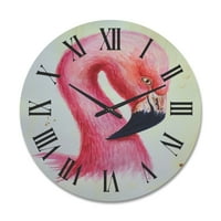 Designart 'portret Abstract al Pink Flamingo IV' ceas de perete din lemn de fermă