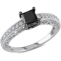 Carat TW diamant alb-negru 10kt Aur Alb Milgrain Design inel de logodna