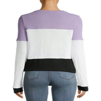 Fără limite juniori Waffle Tricot Cravată față Henley Top cu mâneci lungi, dimensiuni XS-3X