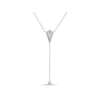 Sidef și alb Cubic Zirconia Sterling argint rodiu placat cu romb triunghi Y Colier, 18