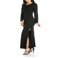 Comfort Apparel femei maneca lunga partea fantă montate Negru Maxi rochie