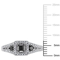Miabella femei Carat T. W. Princess-Cut și rotund-Cut alb-negru diamant Sterling argint 3-Piatra inel de logodna