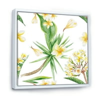 Designart 'flori galbene și frunziș Tropical V' imprimare modernă de artă de perete din pânză încadrată
