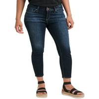 Silver Jeans Co. Blugi pentru femei Elyse Mid Rise Skinny Crop, dimensiuni talie 24-36