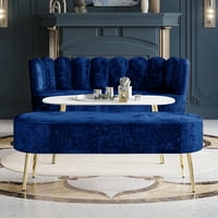 Castle Place scaun modern de lux tapițat din catifea Love Cu bancă și măsuță de cafea, Bleumarin