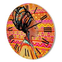 Designart 'Portret de femeie afro-americană cu Turban I' ceas de perete Modern din lemn