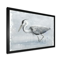 Designart 'Grey Heron Bird In Lake' Fermă Încadrată Art Print