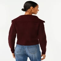 Scoop femei Zip fata Cablu tricot pulover