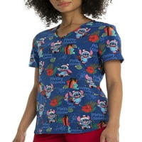 Scrubstar femei Disney 's Stitch Merry Stitchmas V-Neck Print Scrub Top