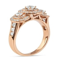 Imperial 10k Rose Gold 1ct TDW diamant trei piatră Halo inel de logodna