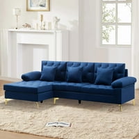 Aukfa 96.5 canapea secțională din catifea pentru sufragerie, șezlong orientat spre stânga, spate cu smocuri, Albastru