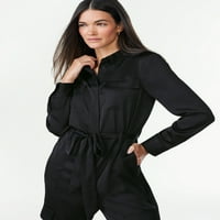 Salopetă din Satin pentru femei Scoop cu Picior Larg, dimensiuni XS-2XL