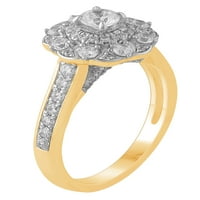 Carat T. W. diamant Floral Halo inel de logodna 14k aur galben