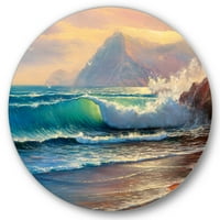 Designart 'Sunrise Glow on the Sea Waves III' Nautical & Coastal Circle Metal Wall Art-Disc de 23