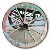 Designart 'Turquoise Painted Cottage Wagon Wheel Clock' Ceas de perete pentru fermă