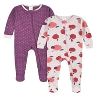 Gerber Baby & Toddler Girl pijamale din bumbac cu picior, pachet 4, dimensiuni luni-5T