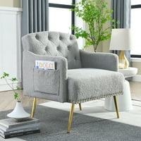 Scaun cu accent modern cu smocuri Aukfa, fotoliu tapițat canapea simplă pentru dormitor Living, Gri