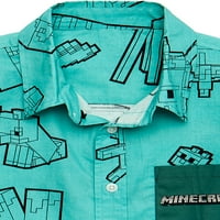 Cămașă țesută Minecraft Boys cu mâneci scurte, mărimi 4-18
