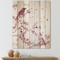 Designart 'Păsări roz frumoase așezate pe ramuri înflorite' imprimeu tradițional pe lemn Natural de pin